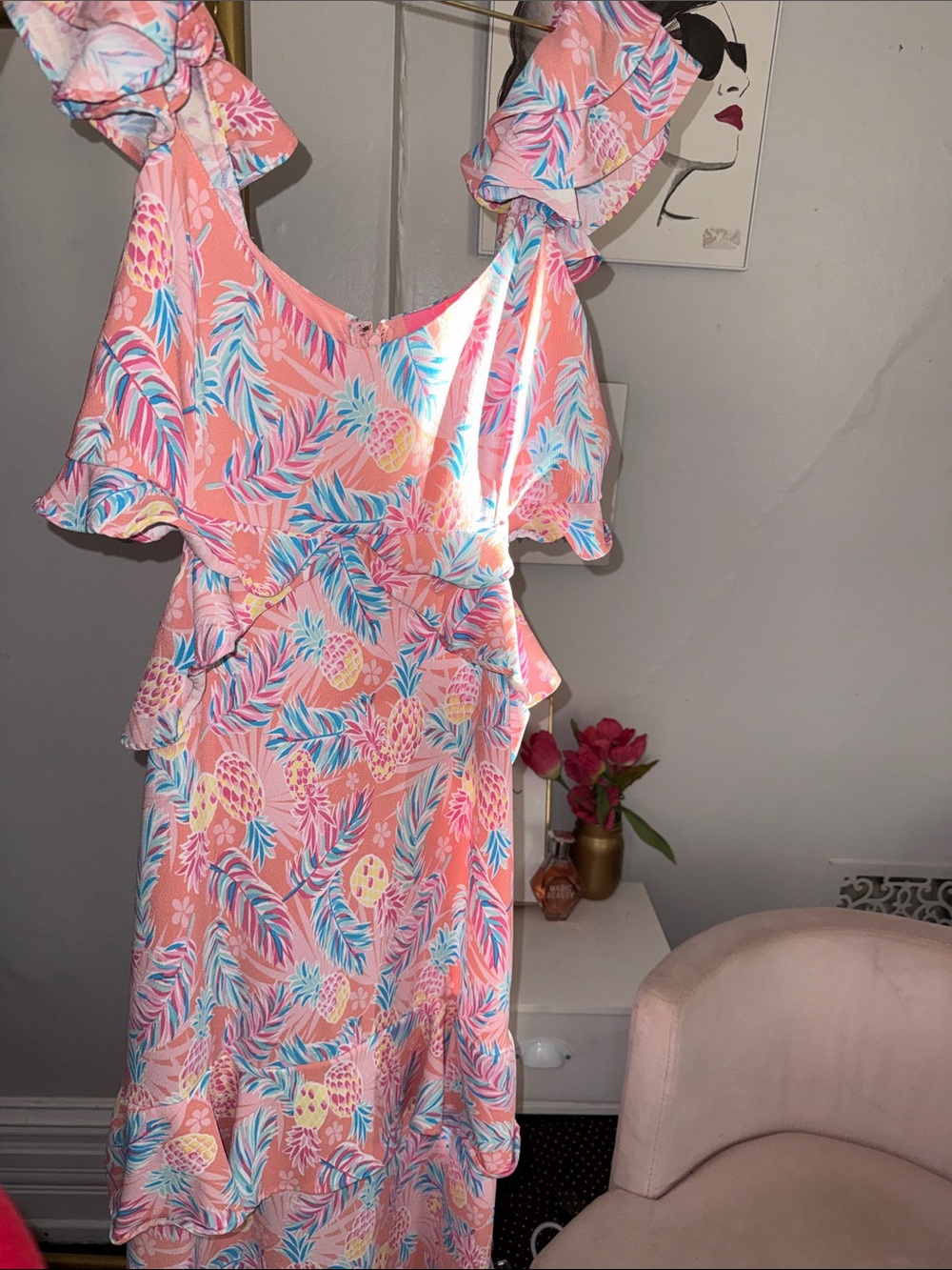 Floral Pink Ruffle Midi Dress